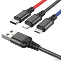 HOCO HC-68636 X76/ USB  3-in-1: Lightning+Micro+Type-C/ 1m/ 2A/ Black+Red+Blue  [: 1 ]