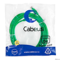 Cabeus PC-UTP-RJ45-Cat.5e-5m-GN-LSZH ����-���� U/UTP, ��������� 5�, 2xRJ45/8p8c, ����������������, �������, LSZH, 5�  [��������: 2 ������]