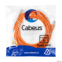 Cabeus PC-UTP-RJ45-Cat.6-5m-OR ����-���� U/UTP, ��������� 6, 2xRJ45/8p8c, ����������������, ���������, PVC, 5�  [��������: 5 ���]