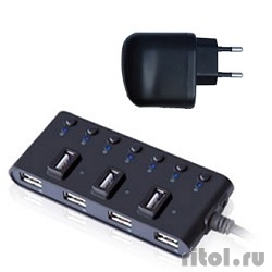 HUB GR-487UAB Ginzzu USB 2.0 7 port + adapter  [: 1 ]
