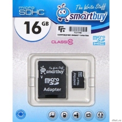 Micro SecureDigital 16Gb Smartbuy SB16GBSDCL10-01 {Micro SDHC Class 10, SD adapter}  [��������: 2 ����]