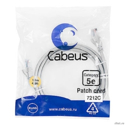 Cabeus PC-UTP-RJ45-Cat.5e-1.5m ����-���� U/UTP, ��������� 5�, 2xRJ45/8p8c, ����������������, �����, PVC, 1.5�  [��������: 2 ������]