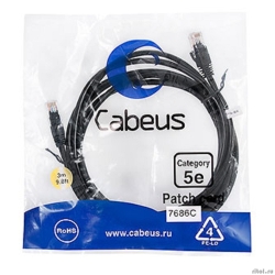 Cabeus PC-UTP-RJ45-Cat.5e-3m-BK-LSZH ����-���� U/UTP, ��������� 5�, 2xRJ45/8p8c, ����������������, ������, LSZH, 3�  [��������: 2 ������]