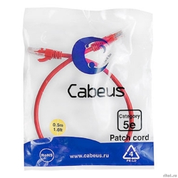 Cabeus PC-UTP-RJ45-Cat.5e-0.5m-RD-LSZH ����-���� U/UTP, ��������� 5�, 2xRJ45/8p8c, ����������������, �������, LSZH, 0.5�  [��������: 2 ������]