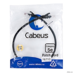 Cabeus PC-UTP-RJ45-Cat.5e-0.5m-BK-LSZH ����-���� U/UTP, ��������� 5�, 2xRJ45/8p8c, ����������������, ������, LSZH, 0.5�  [��������: 2 ������]
