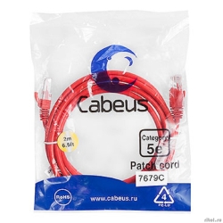Cabeus PC-UTP-RJ45-Cat.5e-2m-RD ����-���� U/UTP, ��������� 5�, 2xRJ45/8p8c, ����������������, �������, PVC, 2�         [��������: 2 ������]