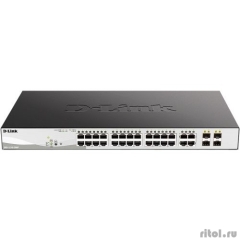 D-Link DGS-1210-28MP/F4A ����������� L2 ���������� � 24 ������� 10/100/1000Base-T � 4 �����-������� 100/1000Base-T/SFP (24 ����� PoE 802.3af/at, PoE-������ 370 ��)  [��������: 1 ���]